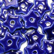 Keramik, stjerne, konge blå, 15 mm, glaseret, 2 stk.